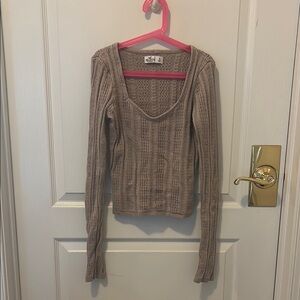Hollister deep vneck beige sweater. NWOT, never worn.